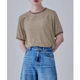 ベージュ | etoll エトル リンガーネックシアーボーダーTシャツ | Fashion Letter