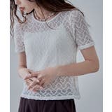 ホワイト | etoll エトル ストレッチレースハーフスリーブトップス | Fashion Letter