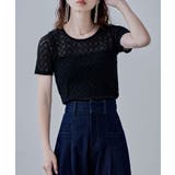 ブラック | etoll エトル ストレッチレースハーフスリーブトップス | Fashion Letter