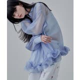 ブルー | etoll エトル オーガンジーフリルヘムシアーブラウス | Fashion Letter