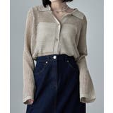 ベージュ | etoll エトル メッシュニット襟付きカーディガン | Fashion Letter