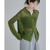 カーキ | etoll エトル メッシュニット襟付きカーディガン | Fashion Letter