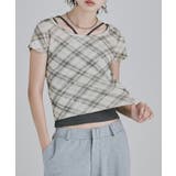 ライトベージュ | etoll エトル バイアスチェックフライスコンパクトTシャツ | Fashion Letter