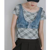 ブルー | etoll エトル バイアスチェックフライスコンパクトTシャツ | Fashion Letter