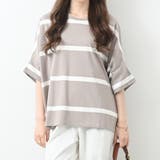 ベージュ×オフホワイト | ワイドシルエットボーダーカットソー ゆったり カジュアル 体形カバー | Maria Trinity