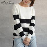 ◇ホワイト(ボーダーa) | 袖ケーブル編みニット お気に入り140 | Felt Maglietta