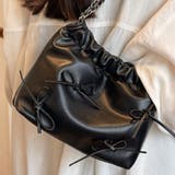 ブラック | リボン付きチェーンショルダーバッグ 巾着 BAG | Felt Maglietta
