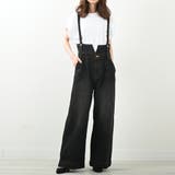 ブラックデニム | ハイウエストサス付ワイドパンツ ハイウエストデザイン オールシーズン | Felt Maglietta