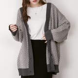 ミックスグレー×ライトグレー | 配色リンクス柄Vネックカーデ ダブルジャガード ジェンダーレス | Felt Maglietta