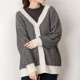 オフホワイト×ブラック | 配色リンクス柄Vネックカーデ ダブルジャガード ジェンダーレス | Felt Maglietta