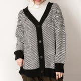 ブラック×オフホワイト | 配色リンクス柄Vネックカーデ ダブルジャガード ジェンダーレス | Felt Maglietta