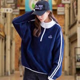 ネイビー×ホワイト | 裏起毛ハーフジッププルオーバー トレーナー ビッグシルエット | Felt Maglietta