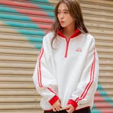ホワイト×レッド | 裏起毛ハーフジッププルオーバー トレーナー ビッグシルエット | Felt Maglietta
