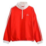 レッド×ホワイト | 裏起毛ハーフジッププルオーバー トレーナー ビッグシルエット | Felt Maglietta