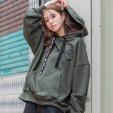 カーキ | フロントベーマークロゴ紐フードパーカー ビッグシルエット プルオーバー | Felt Maglietta