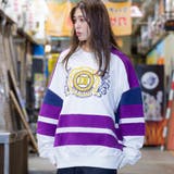 ホワイト×ネイビー×パープル | 復刻刺繍ロゴトレーナー ビッグシルエット スウェット | Felt Maglietta