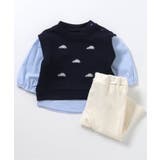 ネイビーブルー | モチーフ刺繍ベストレイヤードセットアップ | F.O.Online Store