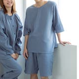 グレイッシュブルー | ふわリラガーゼメンズプルオーバー&ショートパンツ上下セット | fran de lingerie