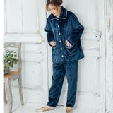 ダークブルー | memory fleece メモリーフリース前開き上下セット | fran de lingerie