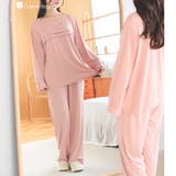 ローズピンク | ≪tororelax とろリラ≫ 胸元タック長袖プルオーバー＆リラックスロングパ… | fran de lingerie