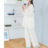 アイボリー | ≪tororelax とろリラ≫ 前開き長袖シャツ＆イージーロングパンツ | fran de lingerie