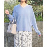 ブルー | ラメVネックニット | FUN