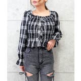 ブラック | チェックレースアップブラウス | FUN