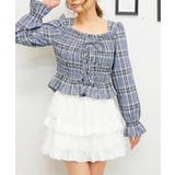ブルー | チェックレースアップブラウス | FUN