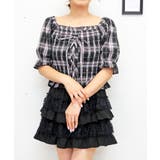 ブラック | レースアップチェックブラウス | FUN