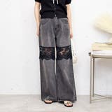 ブラック | レースリメイクデニムパンツ | FUN