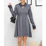 グレー | チェックエリニットワンピース | FUN