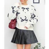 アイボリー | リボンパイルジャガードニット | FUN