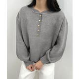 グレー | ゴールドボタンが映える。ヘンリーネックニットPO | futier land