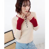 アイボリー | ヘンリーネック配色リブニットトップス | futier land