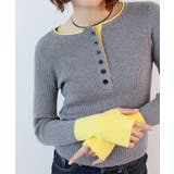 グレー | ヘンリーネック配色リブニットトップス | futier land