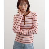 ピンク | ヘンリーネック配色ボーダーリブニット | futier land