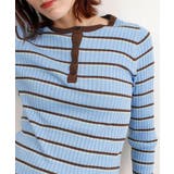ブルー | ヘンリーネック配色ボーダーリブニット | futier land