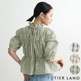 ミントグリーン | チェック柄シャーリングブラウス | futier land