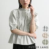 オフホワイト | チェック柄シャーリングブラウス | futier land