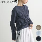 ネイビー | チェックギャザーショート丈ブラウス/シャツ | futier land