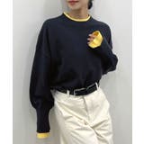 ネイビー | 品よく着映える。配色レイヤード風ニット | futier land