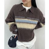 ブラウン | ふわっと包まれる幸せニット。アルパカタッチボーダーポロニット | futier land