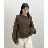 ブラウン | ふんわり袖で可愛さUP。ボリューム袖ペプラムニットトップス | futier land