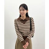 ブラウン×ボーダー | こなれ感出せる配色ニット。レイヤード風ポロニットトップス | futier land