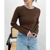 ブラウン | 配色ステッチリブニット | futier land