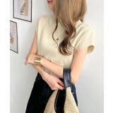 アイボリー | もっちり柔らかい。プチハイネックフレンチスリーブサマーニットトップス | futier land