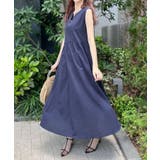ネイビー | 《夏は涼しくリネンで過ごす》リネンＶネックロングワンピース | futier land