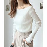 オフホワイト | 華奢映えワンポイント。袖ハートリブニットボートネックトップス | futier land