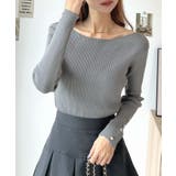 グレー | 華奢映えワンポイント。袖ハートリブニットボートネックトップス | futier land