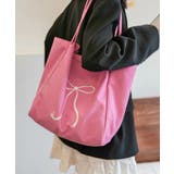 ピンク | すっぽり入る!大容量リボン刺繍キャンバストートバッグ | futier land